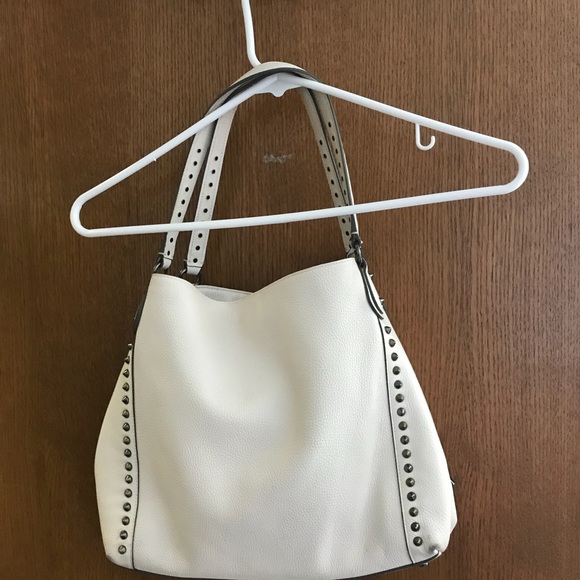 Cream Leather Studded Coach Purse - Picture 2 of 3